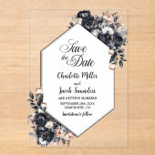 幾何黒フローラアクリル日付保存 アクリル招待状 (正面)