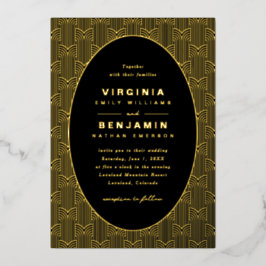 幾何黒結婚の 箔招待状
