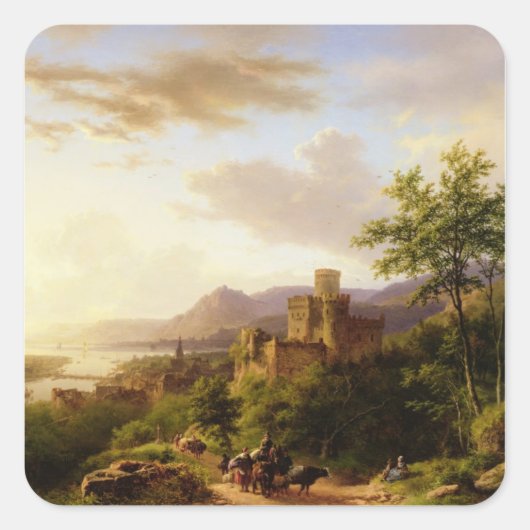 広いラインランドランを歩む旅人 スクエアシール (正面)