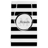 広い白黒ストライプおよびカジュアルな名前 スモールペーパーバッグ (正面)