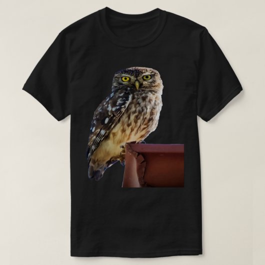 広い黄色Eで見つめる美しいかわいい納屋フクロウ Tシャツ (デザイン正面)