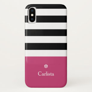 広く黒い横のストライプの暗いピンクの一流のデイジー iPhone X ケース