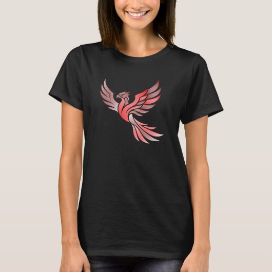 広げた翼で飛ぶ赤いフェニックス Tシャツ (正面)