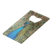 広げられた羽を持つ美しい孔雀の写真 クレジットカード栓抜き (正面アングル)