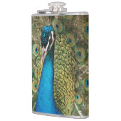 広げられた羽を持つ美しい孔雀の写真 フラスク (左)