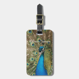 広げられた羽を持つ美しい孔雀の写真 ラゲッジタグ