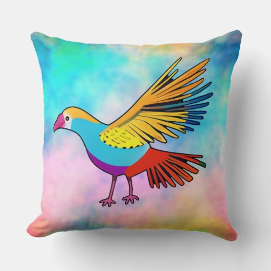 広カラフル翼の鳥 クッション (正面)