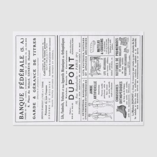 広告フランスの新聞ページ切り離し男性 薄葉紙 (正面)