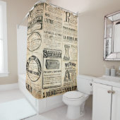 広告付き新聞ページ – ヴィンテージの彫刻 シャワーカーテン (インサイチュ)