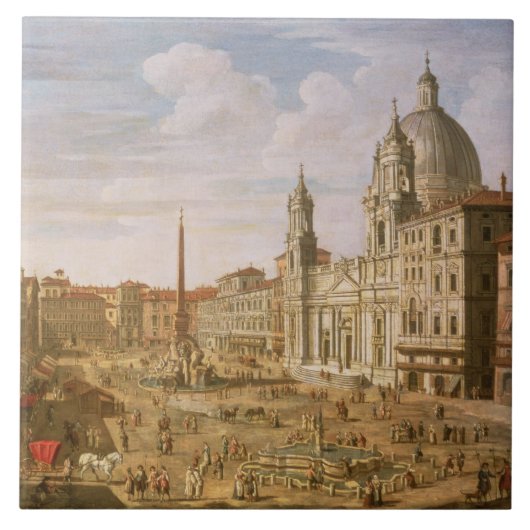 広場Navona、Palazzoの方に南に見るローマ タイル (正面)