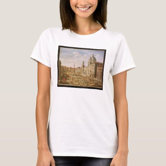 広場Navona、Palazzoの方に南に見るローマ Tシャツ (正面)