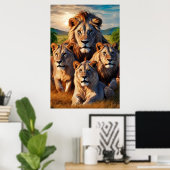 広大な威厳のある草原でライオンズユナイト ポスター (ホームオフィス)