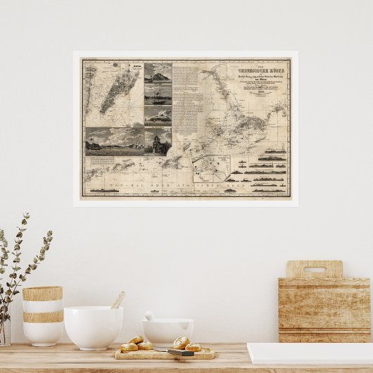 広東省とマカオのドイツの中国の地図1834 ポスター (キッチン)