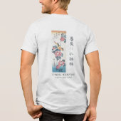 広重のバラとハクセキレイの日本芸術 白 トライブレンドTシャツ (裏面)