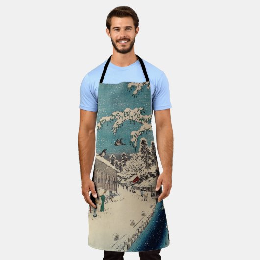 広重の冬の風景日本 エプロン (着用した状態)