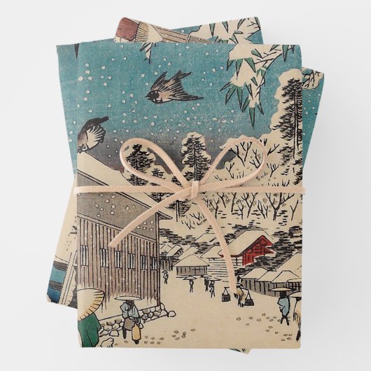 広重の冬の風景日本 ラッピングペーパーシート (インサイチュ)