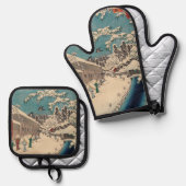広重の冬の風景日本 鍋つかみ&鍋敷きセット (正面/裏面)
