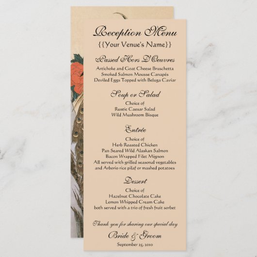 広重の孔雀と牡丹結婚たち メニュー (正面/裏面)