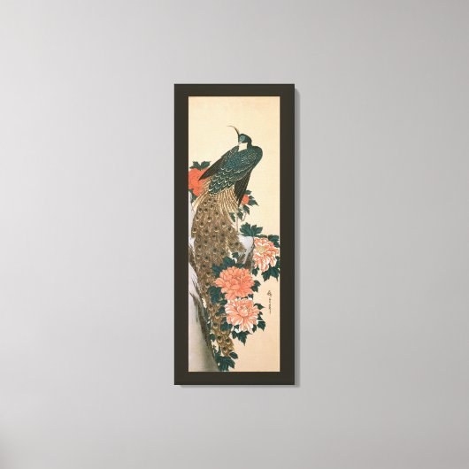 広重の孔雀と芍薬、日本美術 キャンバスプリント (正面)