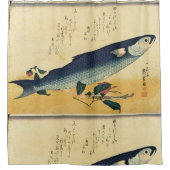 広重の日本の魚の版画-ボラ（グレーミュレット） シャワーカーテン (正面)