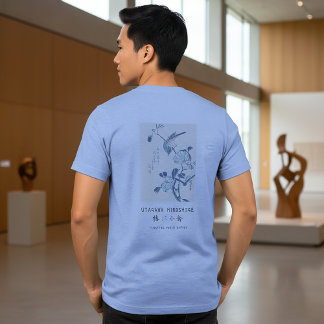 広重の椿と鳥の浮世絵アート ライトブルー トライブレンドTシャツ