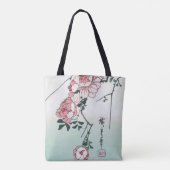 広重の浮世絵、青い鳥と薔薇 トートバッグ (裏面)