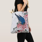 広重の浮世絵、青い鳥と薔薇 トートバッグ (クローズアップ)