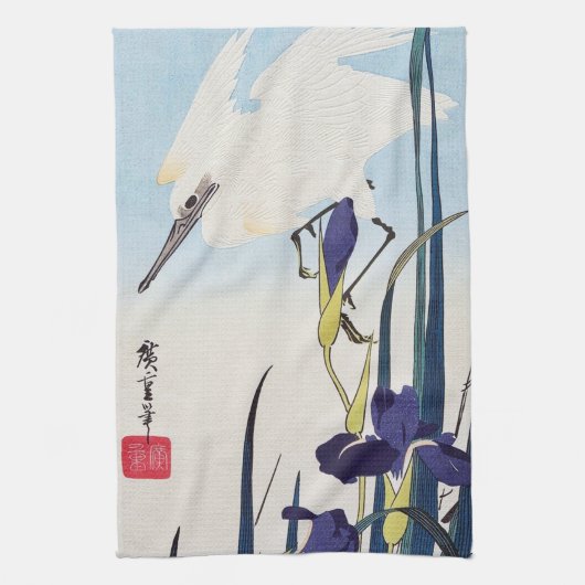 広重の白鷺と花菖蒲 キッチンタオル (縦)