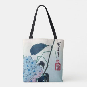 広重の紫陽花と緑の小鳥 トートバッグ