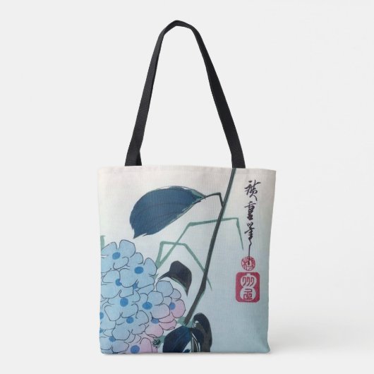 広重の紫陽花と緑の小鳥 トートバッグ (裏面)