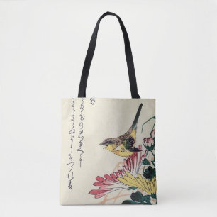 広重の菊とミソサザイ 浮世絵 トートバッグ