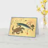 広重の魚のカニやケガニ&サバ日本のー カード (黄色い花)