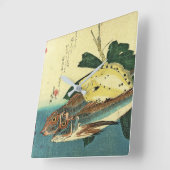 広重の魚日本のプリント スクエア壁時計 (傾斜)