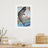 広重コイ水日本の戸橋浮世絵 ポスター (キッチン)