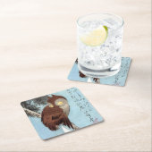 広重 – フクロウ、松、三日月 スクエアペーパーコースター (インサイチュ)