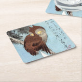 広重 – フクロウ、松、三日月 スクエアペーパーコースター (アングル)
