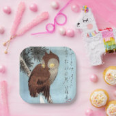 広重 – フクロウ、松、三日月 ペーパープレート (パーティー)