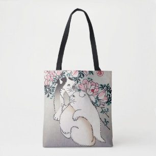 広重、浮世絵のバラと子犬 トートバッグ