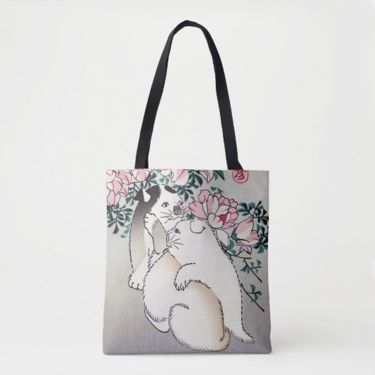広重、浮世絵のバラと子犬 トートバッグ (正面)