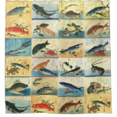 広重：魚日本のプリント シャワーカーテン (正面)