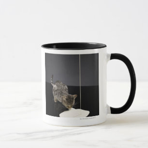 床からの銀製の虎猫猫の飲むクリーム マグカップ