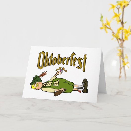 床の酔ったドイツ語が付いているオクトーバーフェストカード カード (黄色い花)