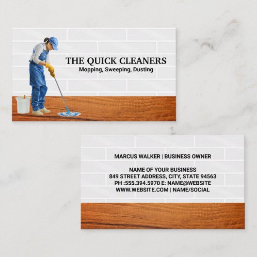 床をモッピングする女性 | ジャニター 名刺 (正面/裏面)