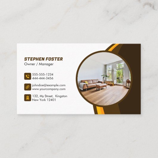 床下請負業者の木製床タイル茶色の黄色 名刺 (正面)