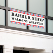 床屋さん（Barber Shop）・散髪屋さん・理容室・Welcome・お気軽にお立ち寄りください・ 横断幕 (ビルの外側)