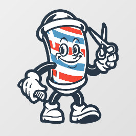 床屋のカートゥーン理容師ポールのキャラクター ウィンドウサイン