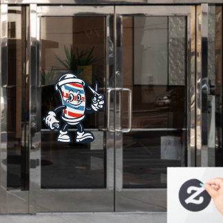 床屋のカートゥーン理容師ポールのキャラクター ウィンドウサイン