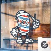 床屋のカートゥーン理容師ポールのキャラクター ウィンドウサイン (カフェ窓)