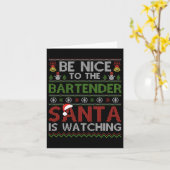 店員に優しくしてね サンタは見てるよ クリスマス カード (黄色い花)