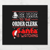 店員のサンタがクリスマスを見ているのを喜んで注文する スパークリングワインラベル (シングルラベル)